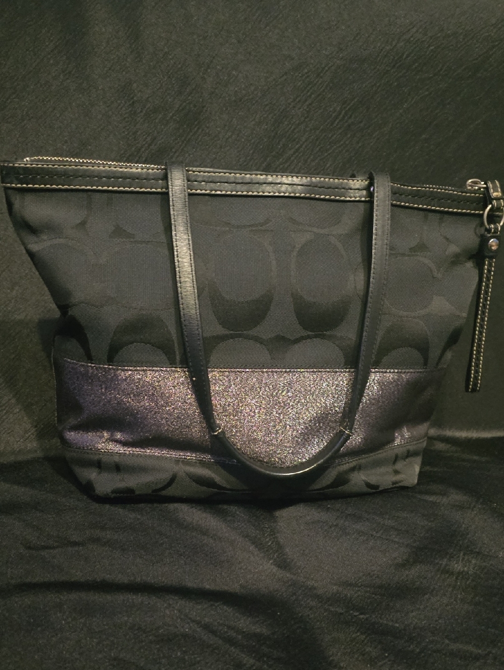 Coach Black Signature Tote with Iridescent Panel